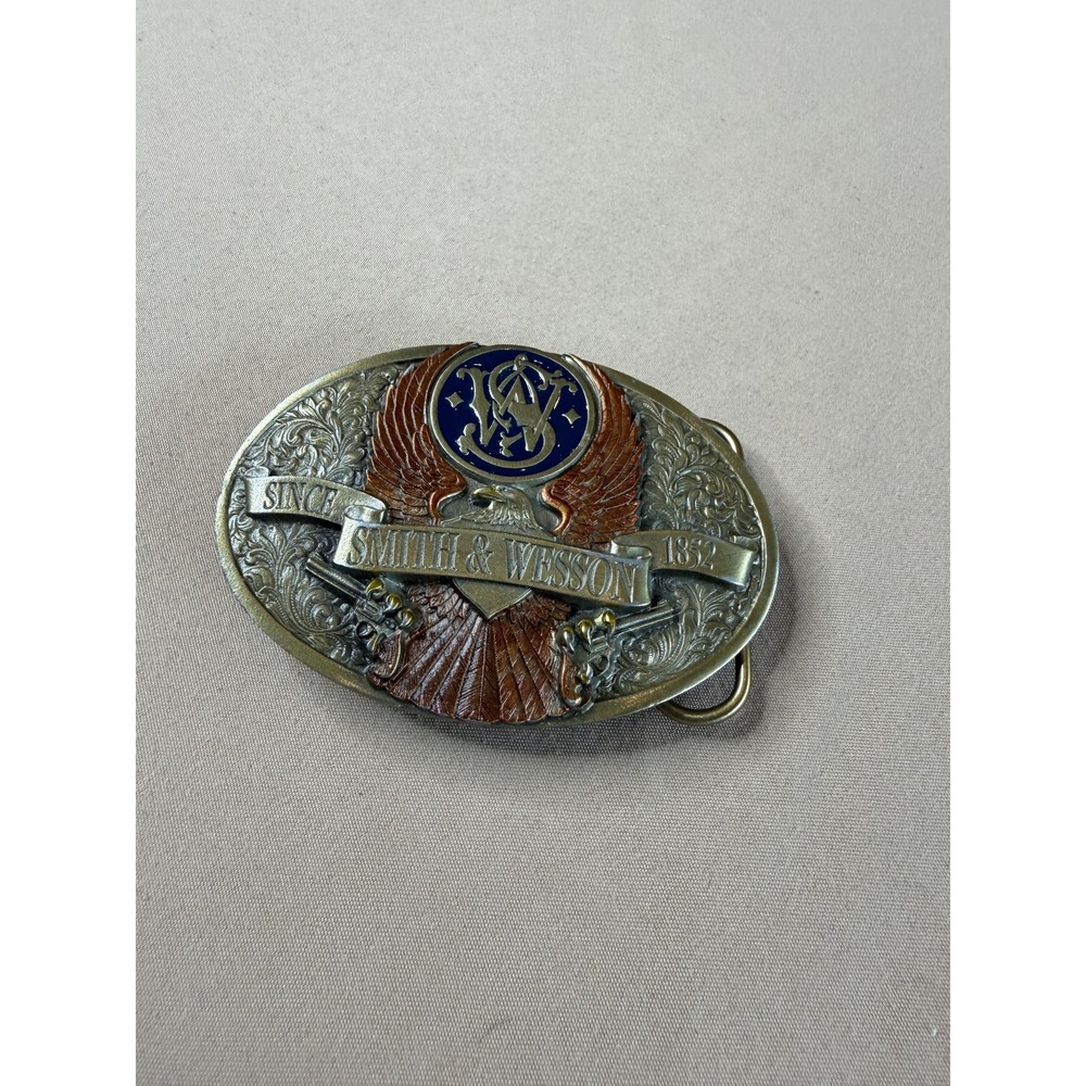 Smith & Wesson Eagle Bronze Blue Enamel 1852 Belt Buckle Vintage